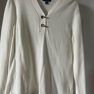 Karen Scott Cream V-Neck Sweater with Toggle Accents